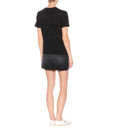 Shop Saint Laurent Printed Cotton-blend T-shirt In Black