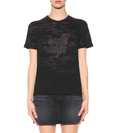 Shop Saint Laurent Printed Cotton-blend T-shirt In Black