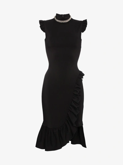 Shop Christopher Kane Sleeveless High Neck Asymmetric Fitted Dress In Black