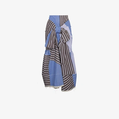 Shop Marni Multi Striped Tie Front Skirt In Blue