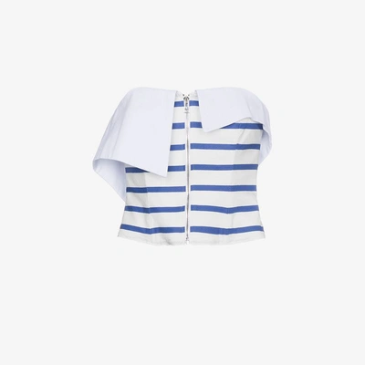 Shop Natasha Zinko Strapless Stripe Zip Top In Blue