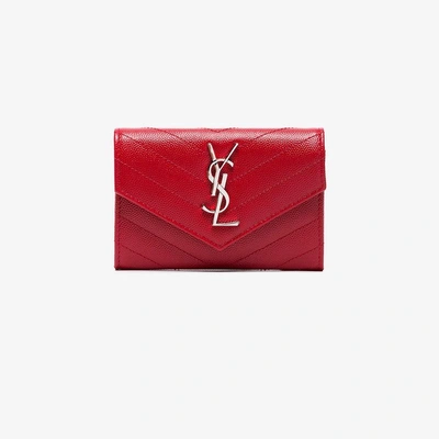 Shop Saint Laurent Red Monogram Envelope Leather Wallet
