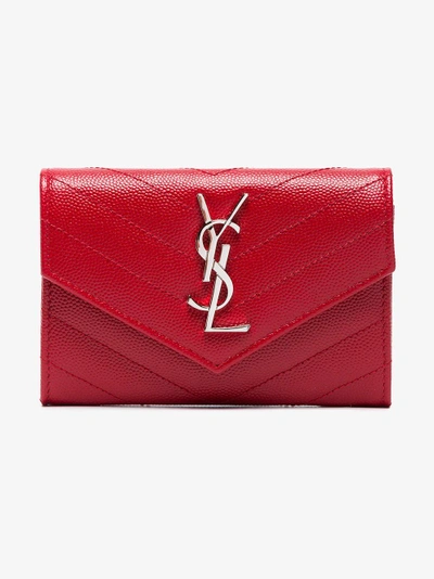 Shop Saint Laurent Red Monogram Envelope Leather Wallet