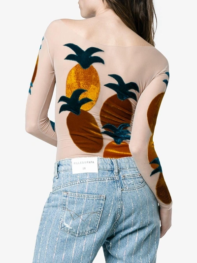 Shop Alexia Hentsch Silk Pineapple Appliqué Bodysuit In Nude&neutrals