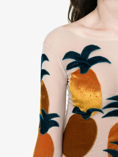 Shop Alexia Hentsch Silk Pineapple Appliqué Bodysuit In Nude&neutrals