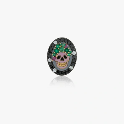 Shop Holly Dyment Womens Metallic 18k Yellow Gold And Multicoloured Emerald Small Skull Pendant