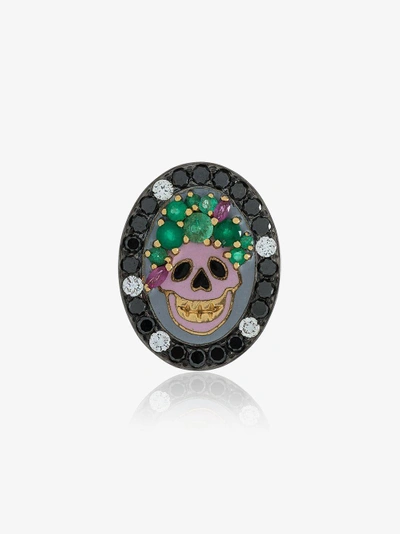 Shop Holly Dyment Womens Metallic 18k Yellow Gold And Multicoloured Emerald Small Skull Pendant