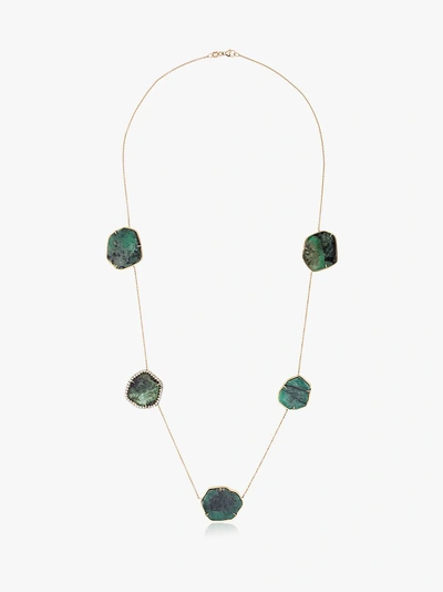 Shop Kimberly Mcdonald 18k Yellow Gold And Green Sliced Emerald Necklace In Metallic