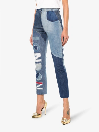 Shop Ronald Van Der Kemp London High-waisted Patchwork Jeans In Blue