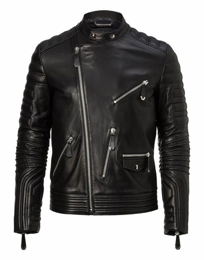 Shop Philipp Plein Leather Jacket "alec M Three" In Black
