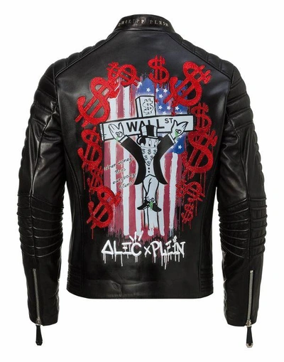 Shop Philipp Plein Leather Jacket "alec M Three" In Black