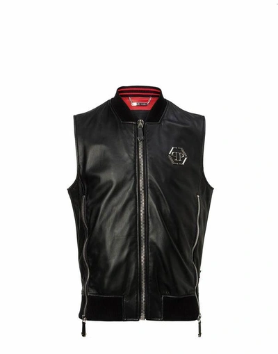 Shop Philipp Plein Leather Vest Short "my Kind"