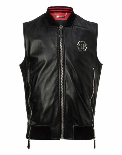 Shop Philipp Plein Leather Vest Short "my Kind"