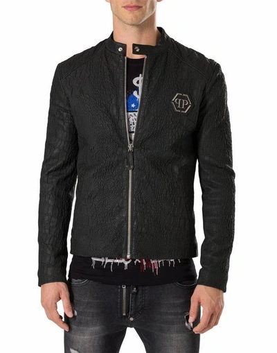 Shop Philipp Plein Leather Jacket "artem"