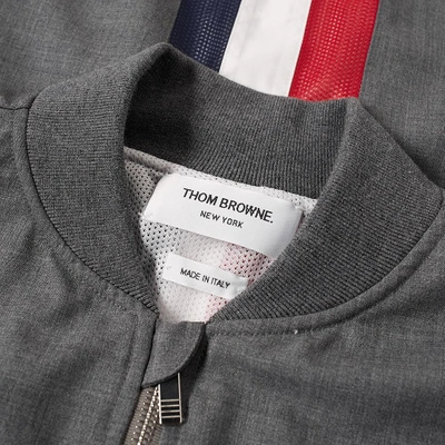 Shop Thom Browne Stripe Back Wool Bomber Jacket In Grey