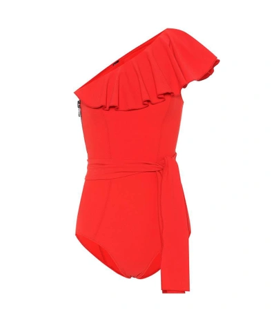 Shop Lisa Marie Fernandez Arden One-shoulder Swimsuit In Red