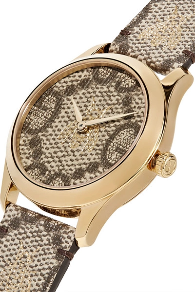 Shop Gucci Printed Coated-canvas And Gold-tone Watch In Brown