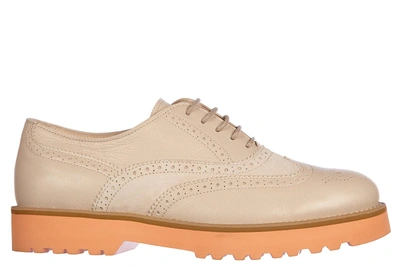 Shop Hogan Women's Classic Leather Lace Up Laced Formal Shoes H259 Brogue Route In Beige