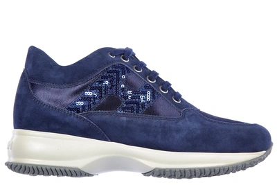 Shop Hogan Women's Shoes Suede Trainers Sneakers Interactive Lurex H Spigata In Blue