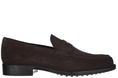 Shop Tod's Men's Suede Loafers Moccasins Gomma Classico In Brown