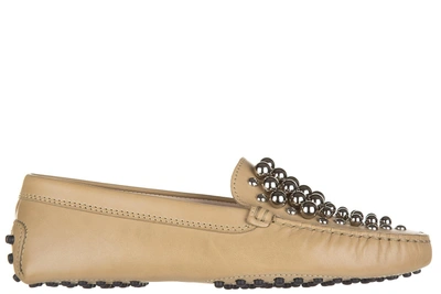 Shop Tod's Women's Leather Loafers Moccasins Gommini Bolle In Beige