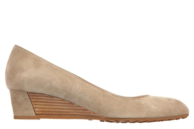 Shop Tod's Women's Suede Shoes Wedges Sandals In Beige