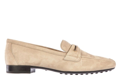 Shop Tod's Women's Suede Loafers Moccasins In Beige