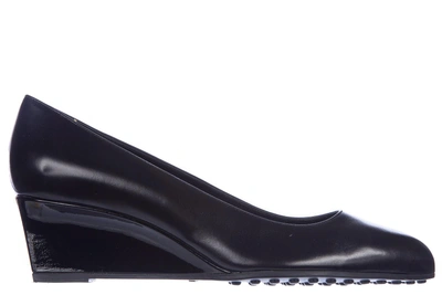 Shop Tod's Women's Leather Shoes Wedges Sandals In Black