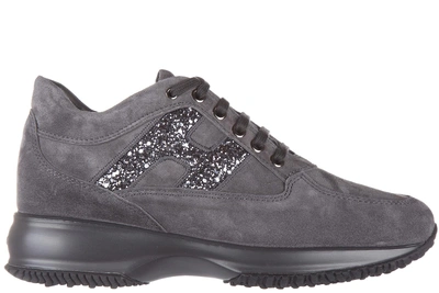 Shop Hogan Women's Shoes Suede Trainers Sneakers Interactive In Grey
