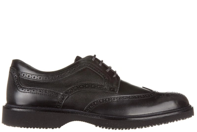 Shop Hogan Men's Classic Leather Lace Up Laced Formal Shoes Derby H217 Route In Black