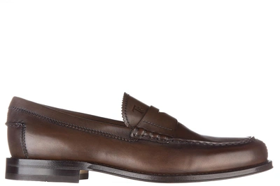 Shop Tod's Men's Leather Loafers Moccasins In Brown