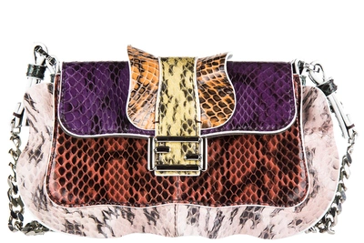 Shop Fendi Women's Leather Shoulder Bag Micro Baguette Elaphe Multi Waves In Purple