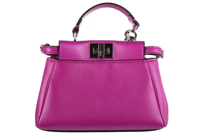 Shop Fendi Women's Leather Shoulder Bag Micro Peekaboo Nappa Shiny In Purple