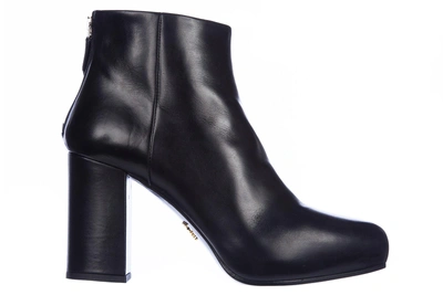 Shop Prada Women's Leather Ankle Boots Booties Tacco In Black