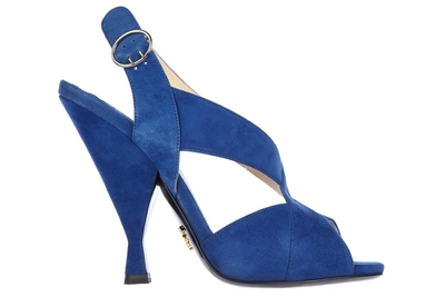 Shop Prada Women's Suede Heel Sandals In Blue