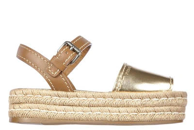 Shop Prada Women's Leather Platform Sandals In Gold