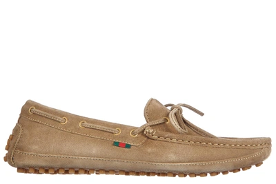 Shop Gucci Boys Shoes Child Loafers Moccassins Suede Leather Moca Softy Cloud In Beige
