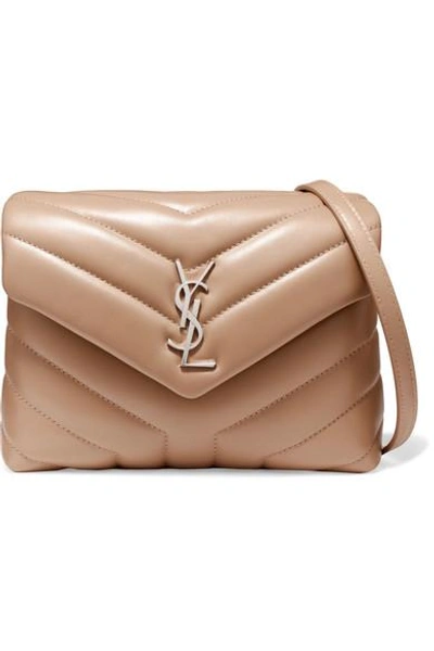 Shop Saint Laurent Loulou Quilted Leather Shoulder Bag In Beige