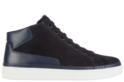 Shop Prada Men's Shoes High Top Suede Trainers Sneakers In Blue