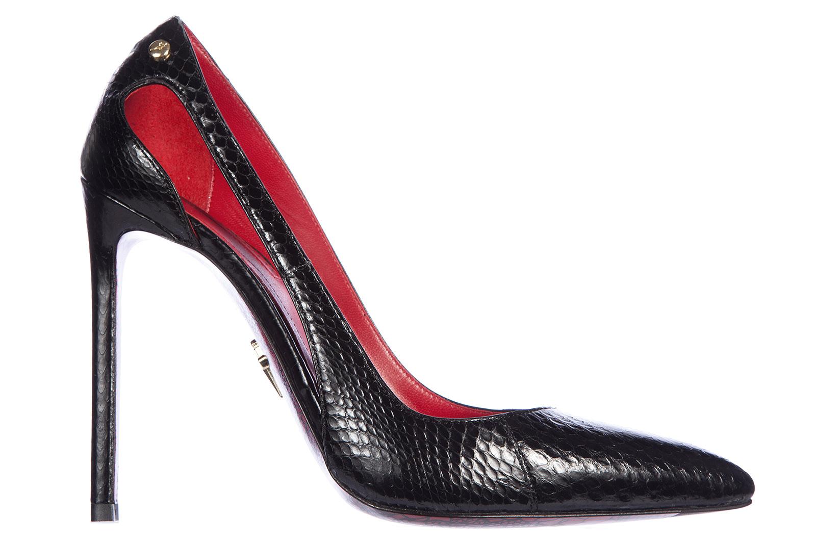 black leather high heel court shoes