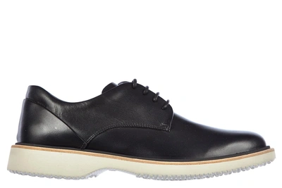 Shop Hogan Men's Classic Leather Lace Up Laced Formal Shoes Derby H217 Route Liscio In Black