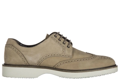 Shop Hogan Men's Classic Leather Lace Up Laced Formal Shoes Derby H217 Route In Beige