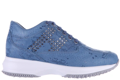 Shop Hogan Women's Shoes Suede Trainers Sneakers Interactive H Bucata In Blue