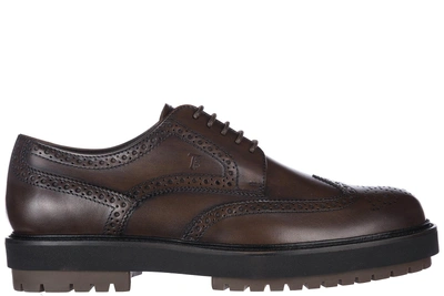 Shop Tod's Men's Classic Leather Lace Up Laced Formal Shoes Derby In Brown
