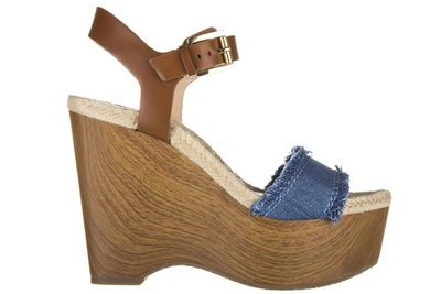 Shop Michael Kors Women's Leather Shoes Wedges Sandals Leni In Brown