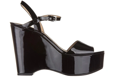 Shop Michael Kors Women's Leather Shoes Wedges Sandals Leonora In Black