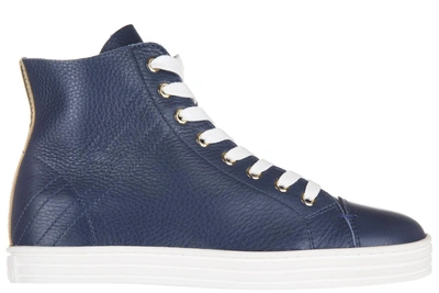 Shop Hogan Rebel Women's Shoes High Top Leather Trainers Sneakers R182 Sfoderato In Blue