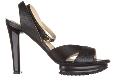 Shop Hogan Women's Leather Heel Sandals In Black