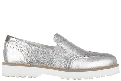 Shop Hogan Women's Leather Slip On Sneakers  H259 In Silver