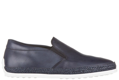 Shop Tod's Men's Leather Slip On Sneakers In Blue